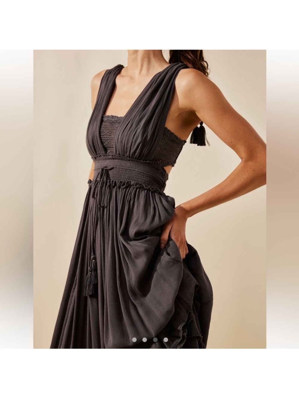 Free People Santa Maria Charcoal Gray Maxi Dress with Smocked Waist - Picture 3 of 7